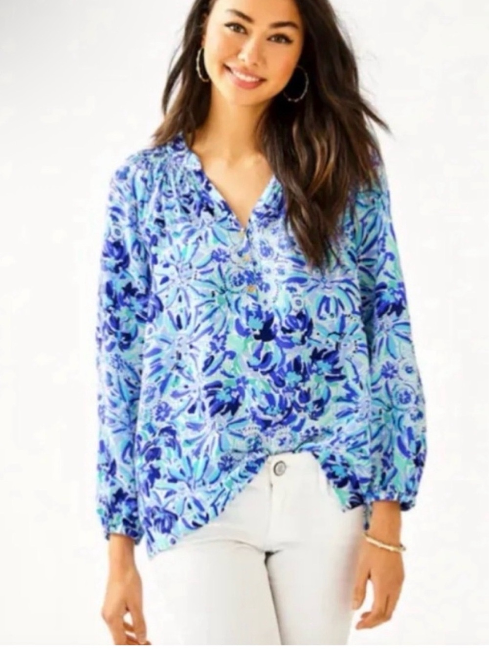 Lilly Pulitzer Elsa blue silk Iona shell top